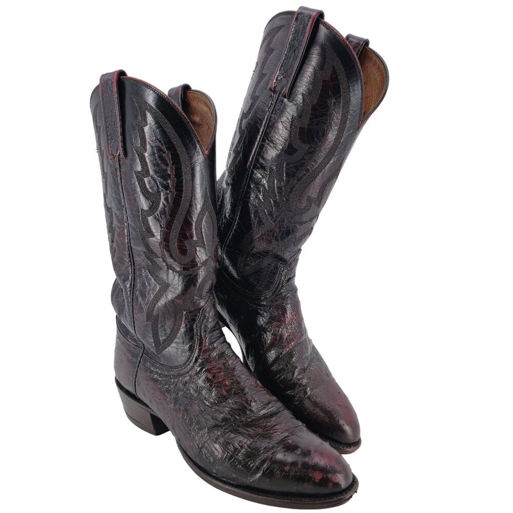 Lucchese 2000 Ostrich Neck Double-row Pegged 9D Black Cherry Cowboy Western Boot - Picture 10 of 16